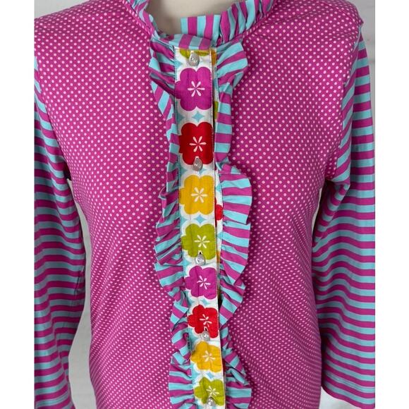 Mustard Pie Womens Medium Pink Blue Button Front Long Sleeve Top - Picture 2 of 7